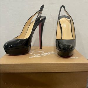 Christian Louboutin Bianca black patent leather slingback heels with platform